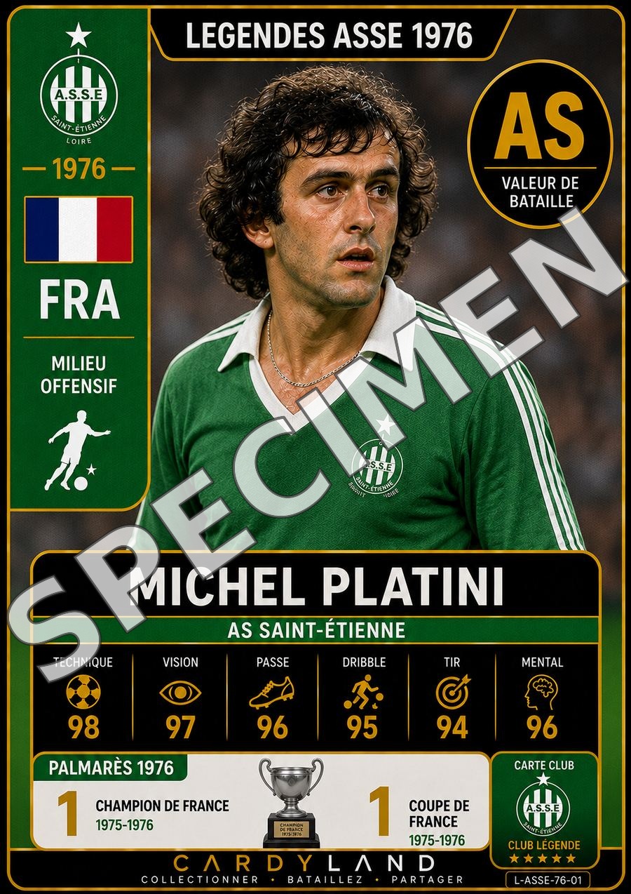 Carte Michel Platini — Légendes ASSE 1976