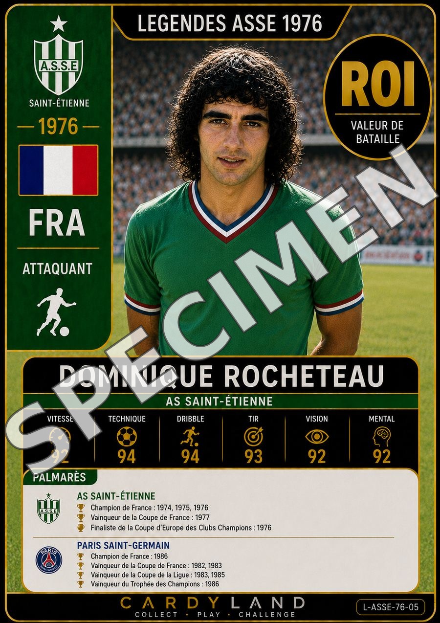 Carte Dominique Rocheteau — Légendes ASSE 1976