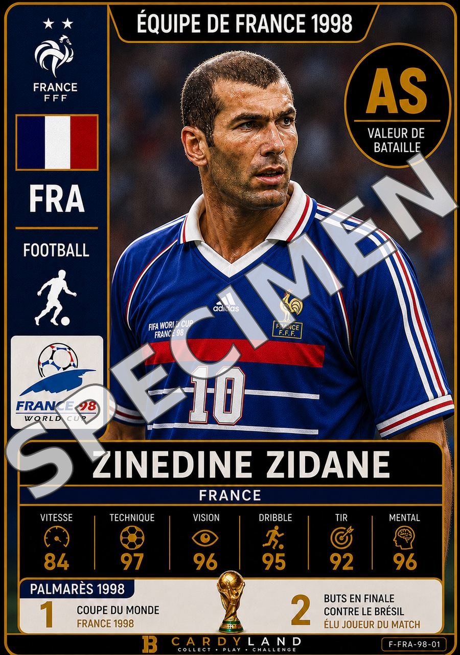 Carte Zinedine Zidane — Équipe de France 1998